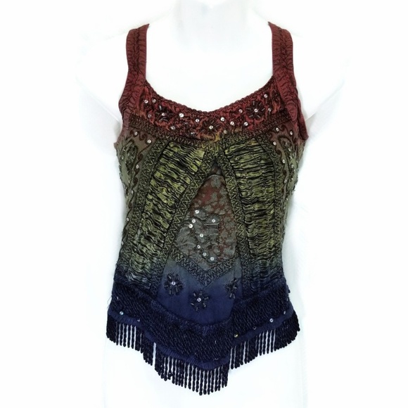 Shoreline Tops - Shoreline tye dye tassel sequined top